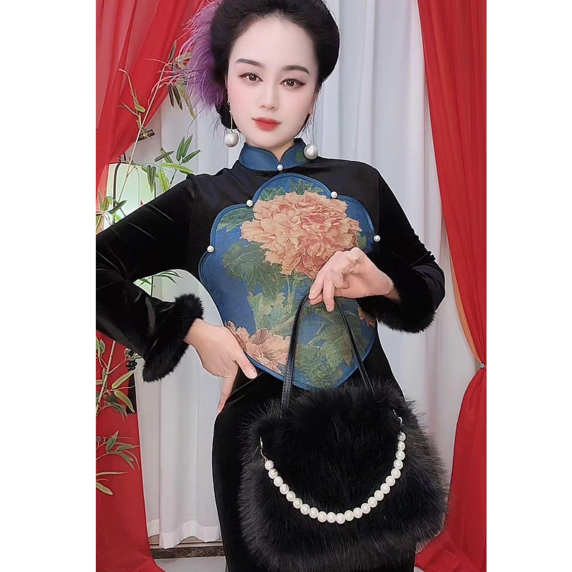 复古风长裙气质长袖加绒日常新中式旗袍网红中式ins鱼尾裙