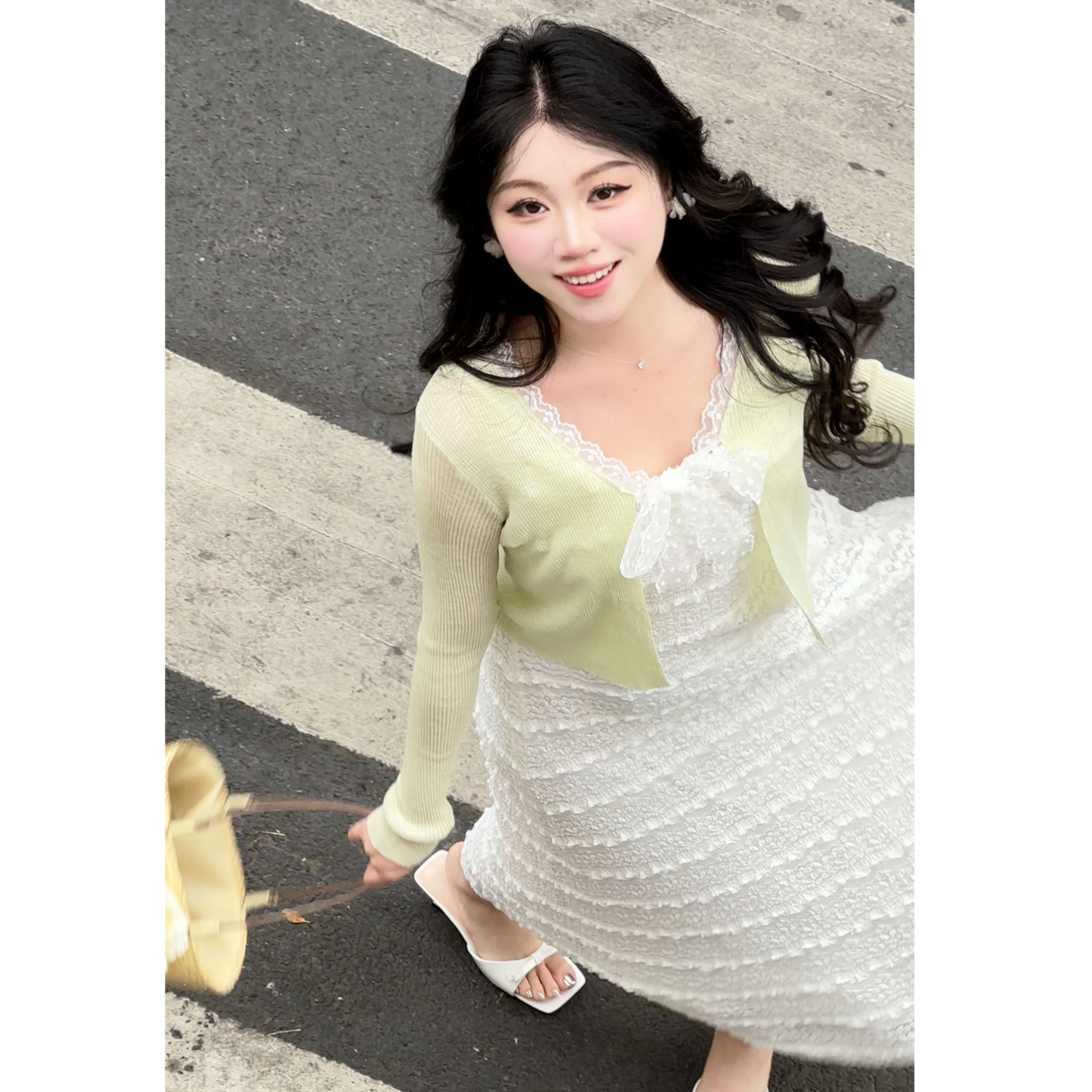 2025春季温柔时尚法式开衫+吊带修身连衣裙两件套套装