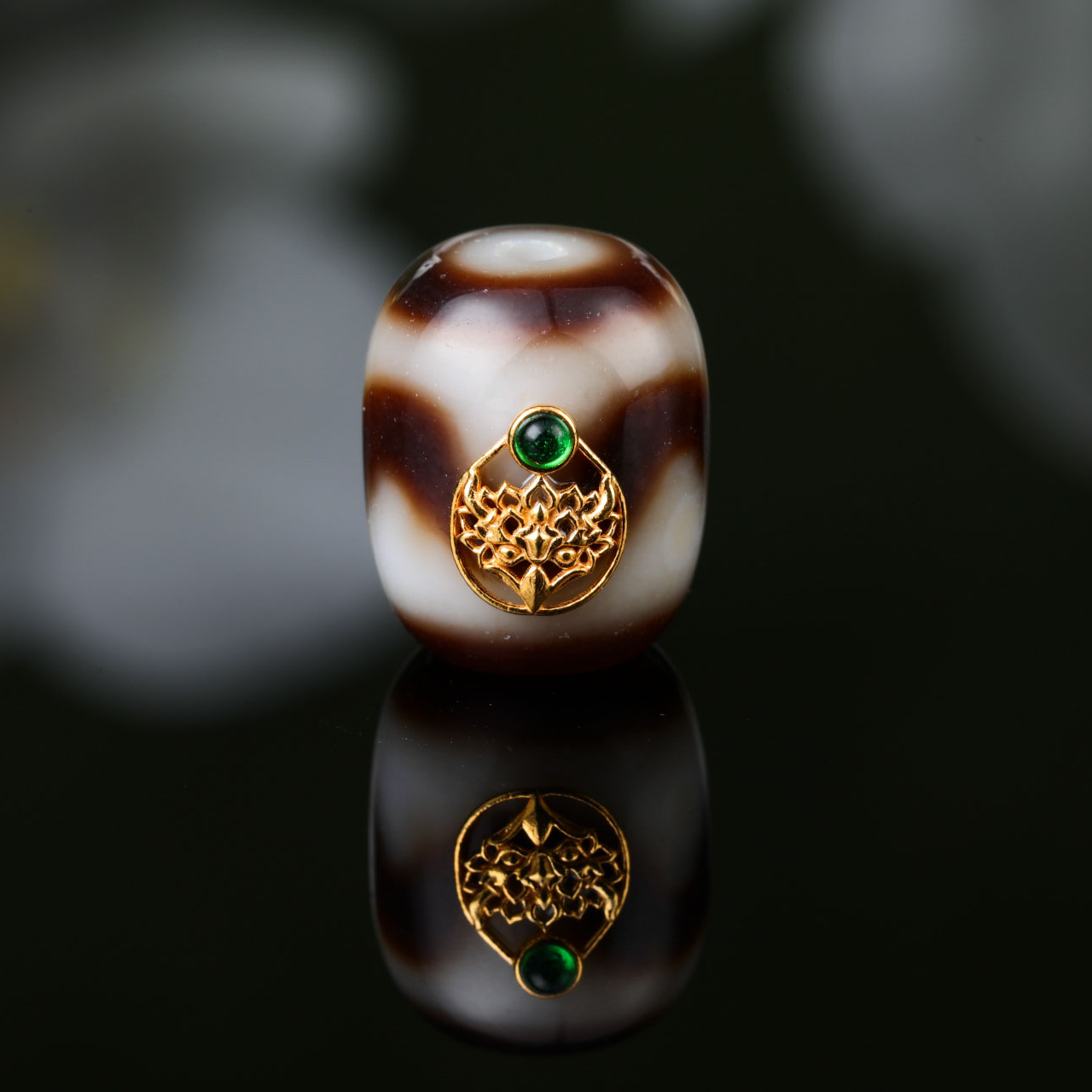 【意婵】18k金精工镶嵌天然高品天珠玛瑙吊坠-YC59128