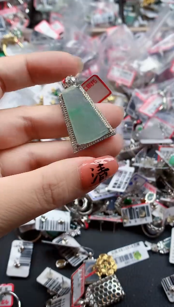 银S925镶嵌戒指翡翠天然A货缅甸翡翠