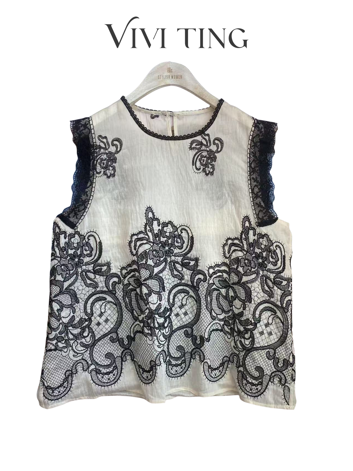 【VIVI·TING】婷姐推荐夏季无袖刺绣民族气质精致蕾丝边重工马甲A20
