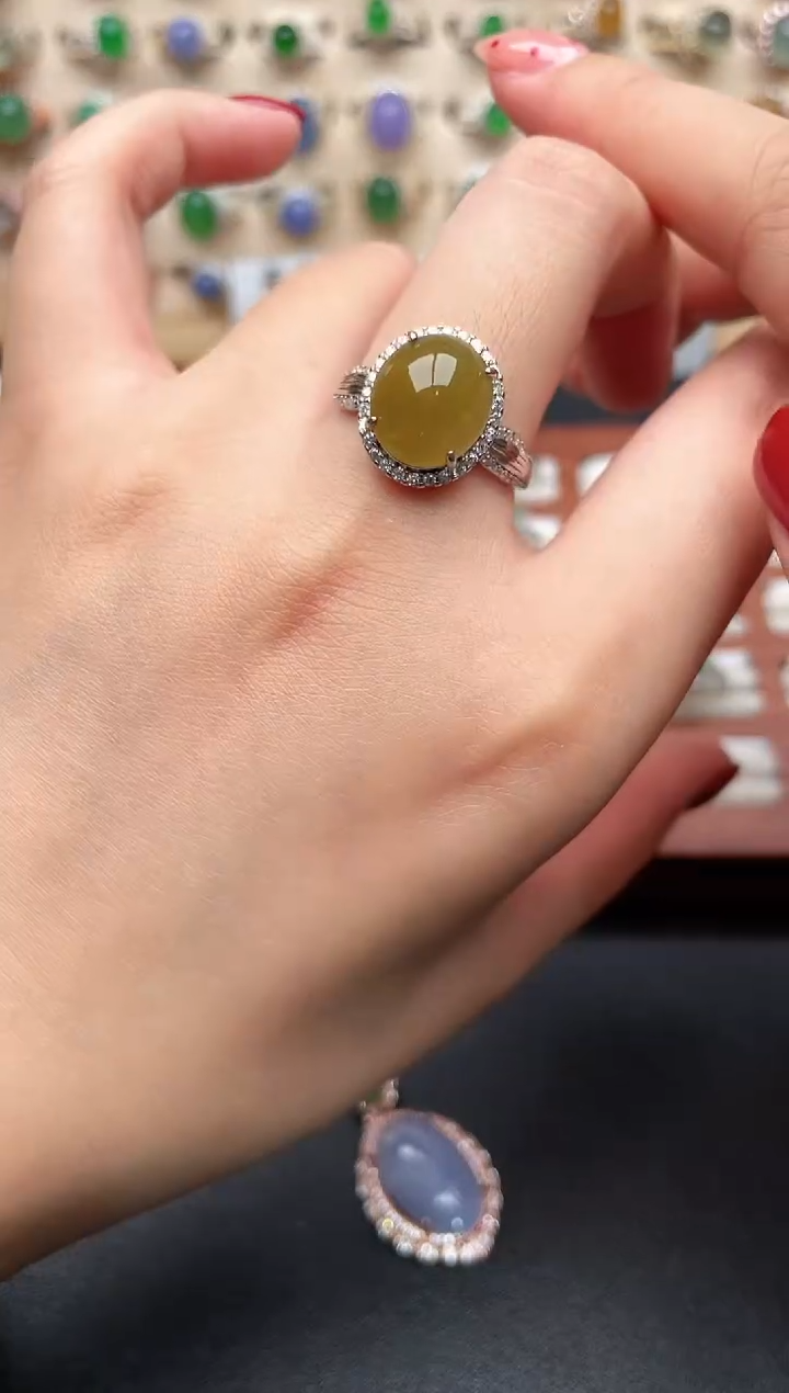 银S925镶嵌戒指翡翠一物一证一证