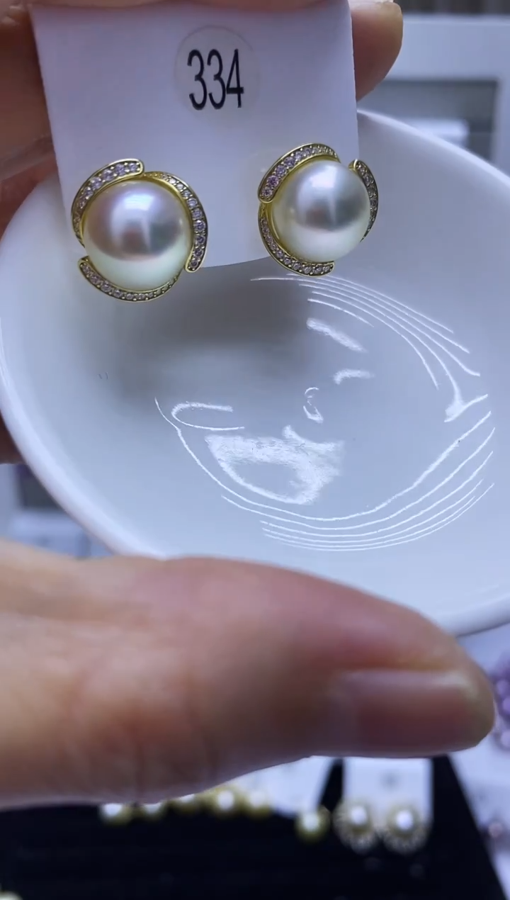 银S925镶嵌耳饰海水珍珠334