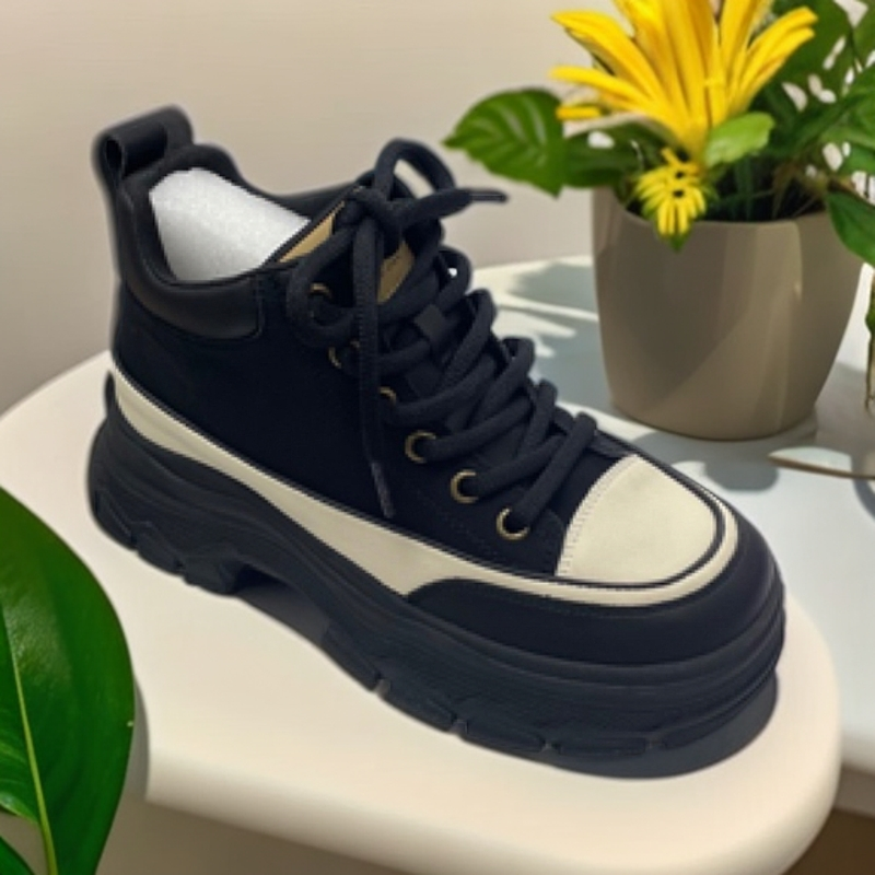 C3系带时尚休闲鞋女单鞋百搭高帮女鞋6542