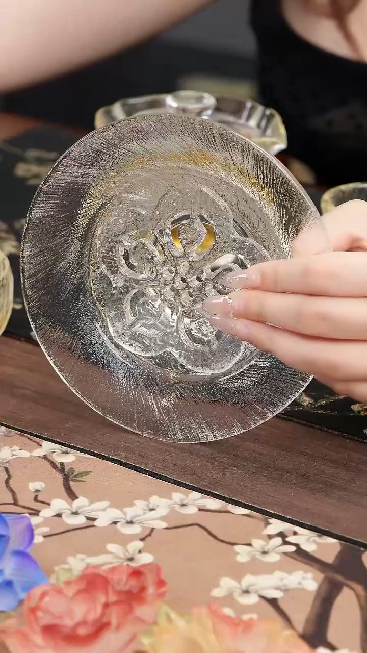 手工艺品琉璃原矿水晶雪花片壶承