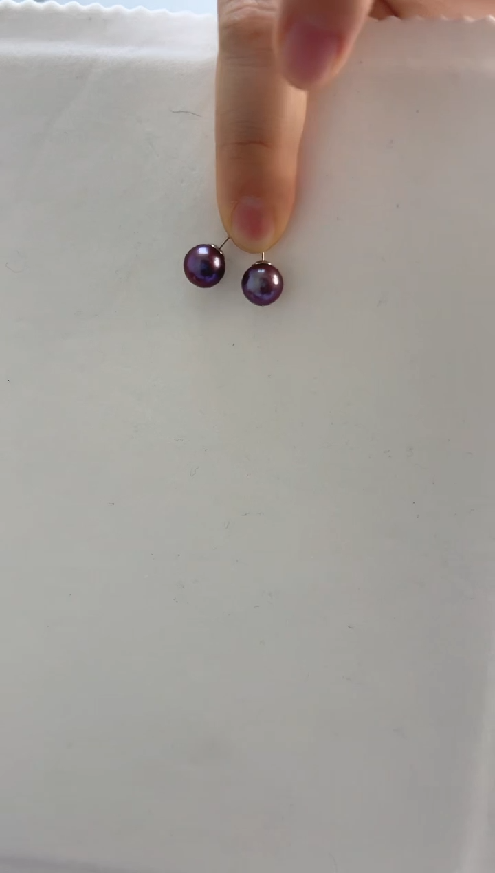 银S925镶嵌耳饰淡水珍珠9-10紫色耳钉