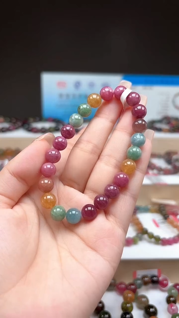 【闪购商品】碧玺手串未镶嵌8.3mm明亮彩虹色高阶油画体单圈手串