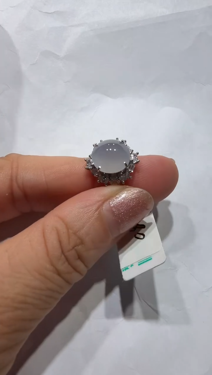 银S925镶嵌戒指翡翠925银镶缅甸A货翡翠戒指