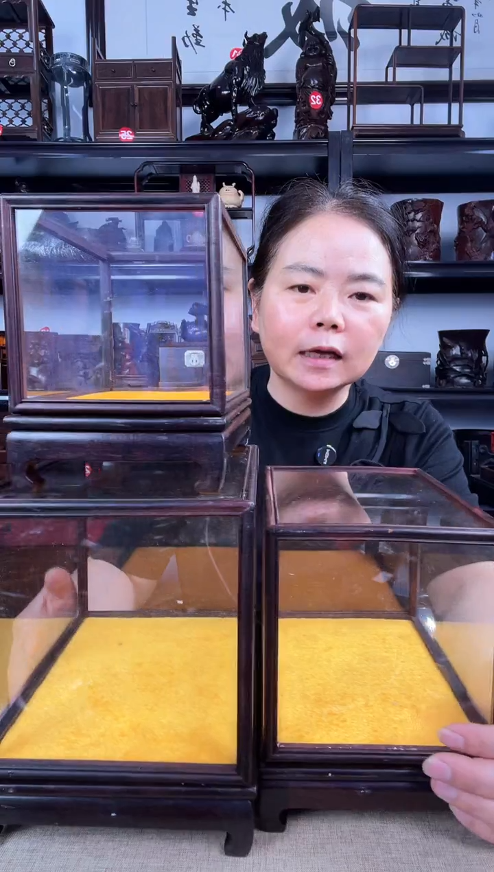 木玻璃罩一套老李红木工艺品