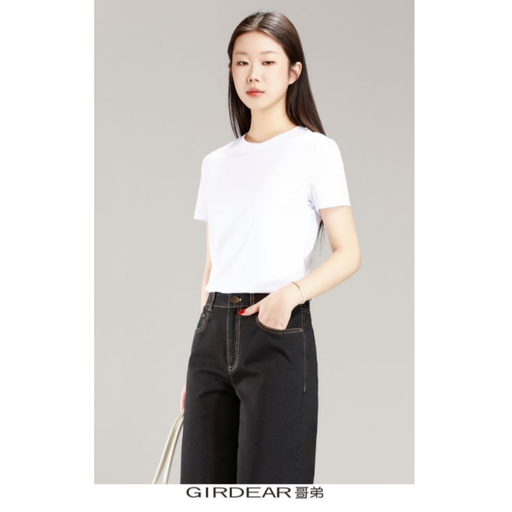 GIRDEAR/哥弟1301048夏季新款简约圆领百搭纯色基础款短袖小白T恤