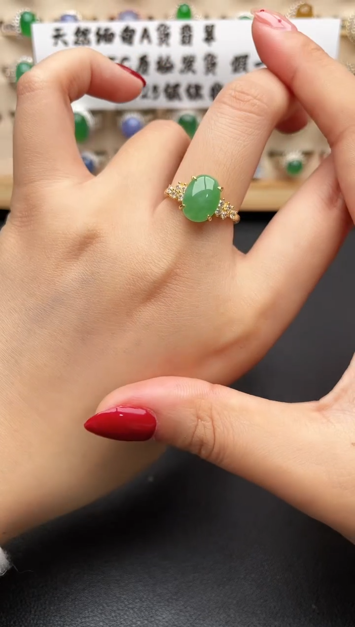 银S925镶嵌戒指翡翠一物一证一礼盒