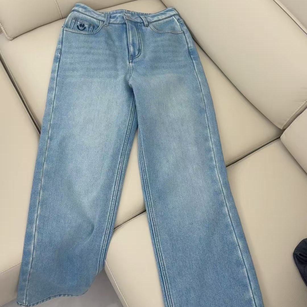 【原 歌】冬季新款加绒加厚长短款笑脸牛仔裤女YG1022