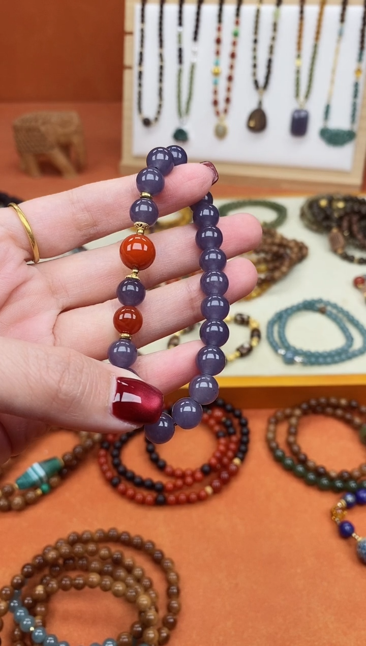 未镶嵌手链和田玉单圈烟紫和田南红手串