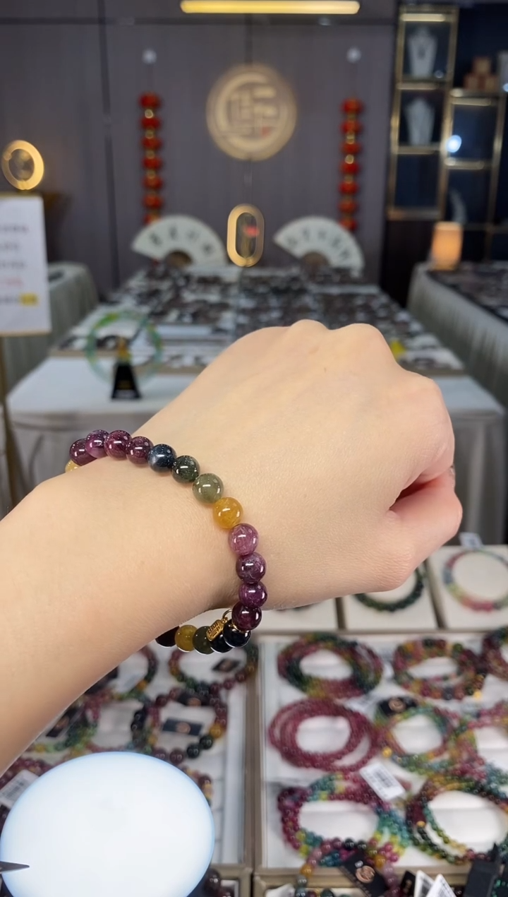 未镶嵌老矿碧玺彩虹单圈手串7mm+碧玺dan多样性发货一条