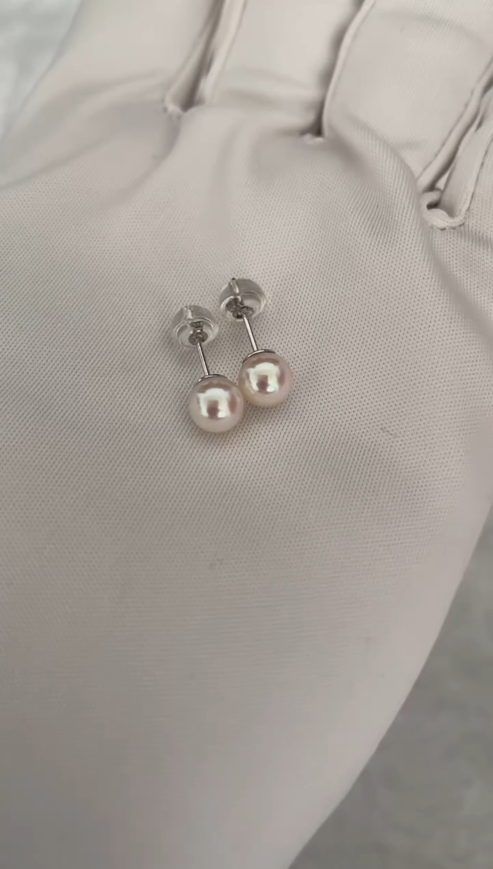 银S925镶嵌海水珍珠耳钉AK素钉6-6.5mm