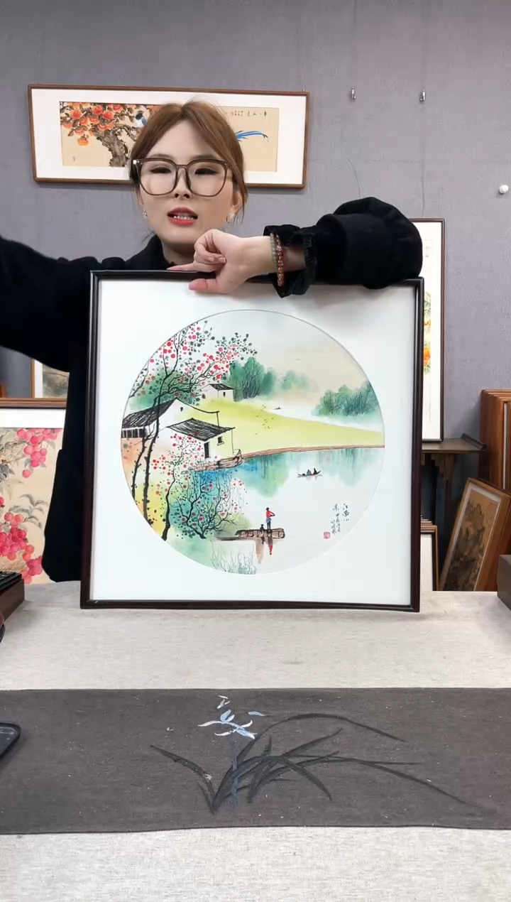 【闪购商品】国画手写手绘带框作品-52*52-王嘉诚