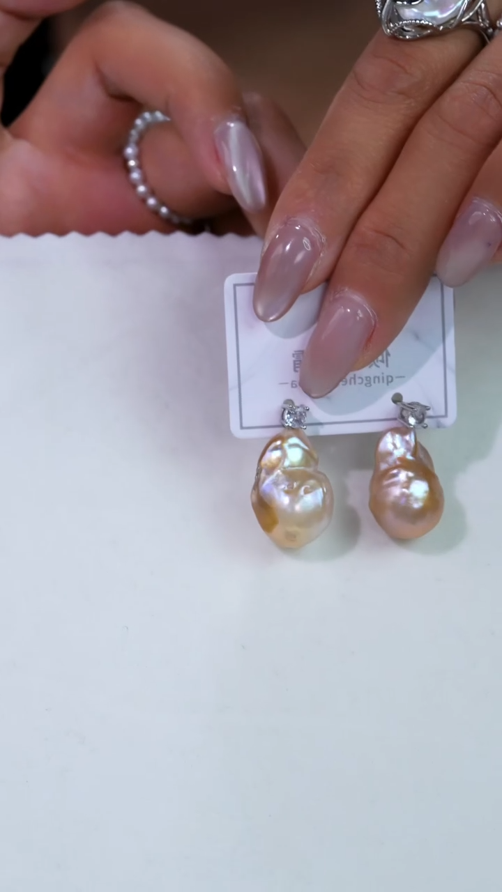 银S925镶嵌淡水珍珠耳饰425