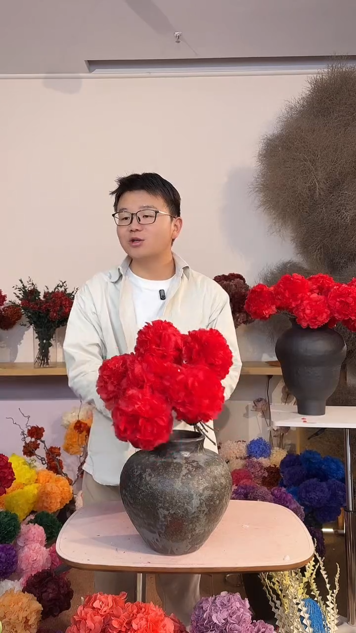 漂色永生大叶绣球花球6枝—红