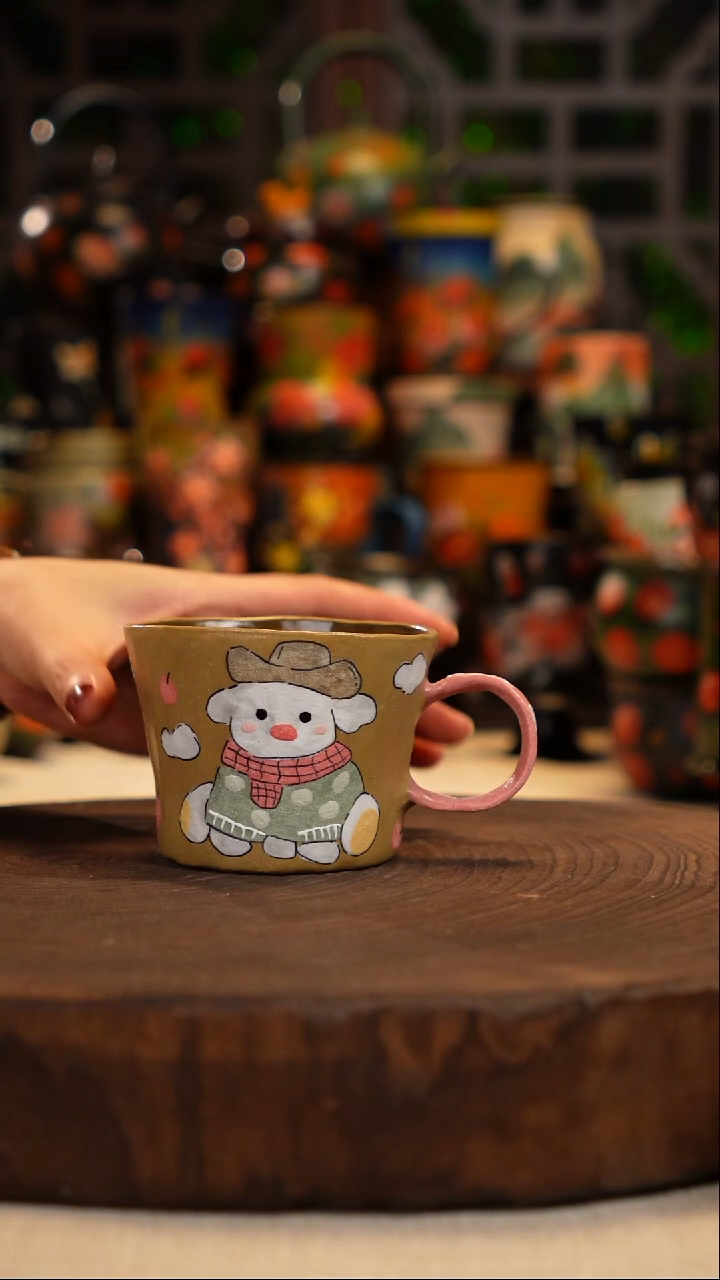 岩彩釉  釉下彩 杯子