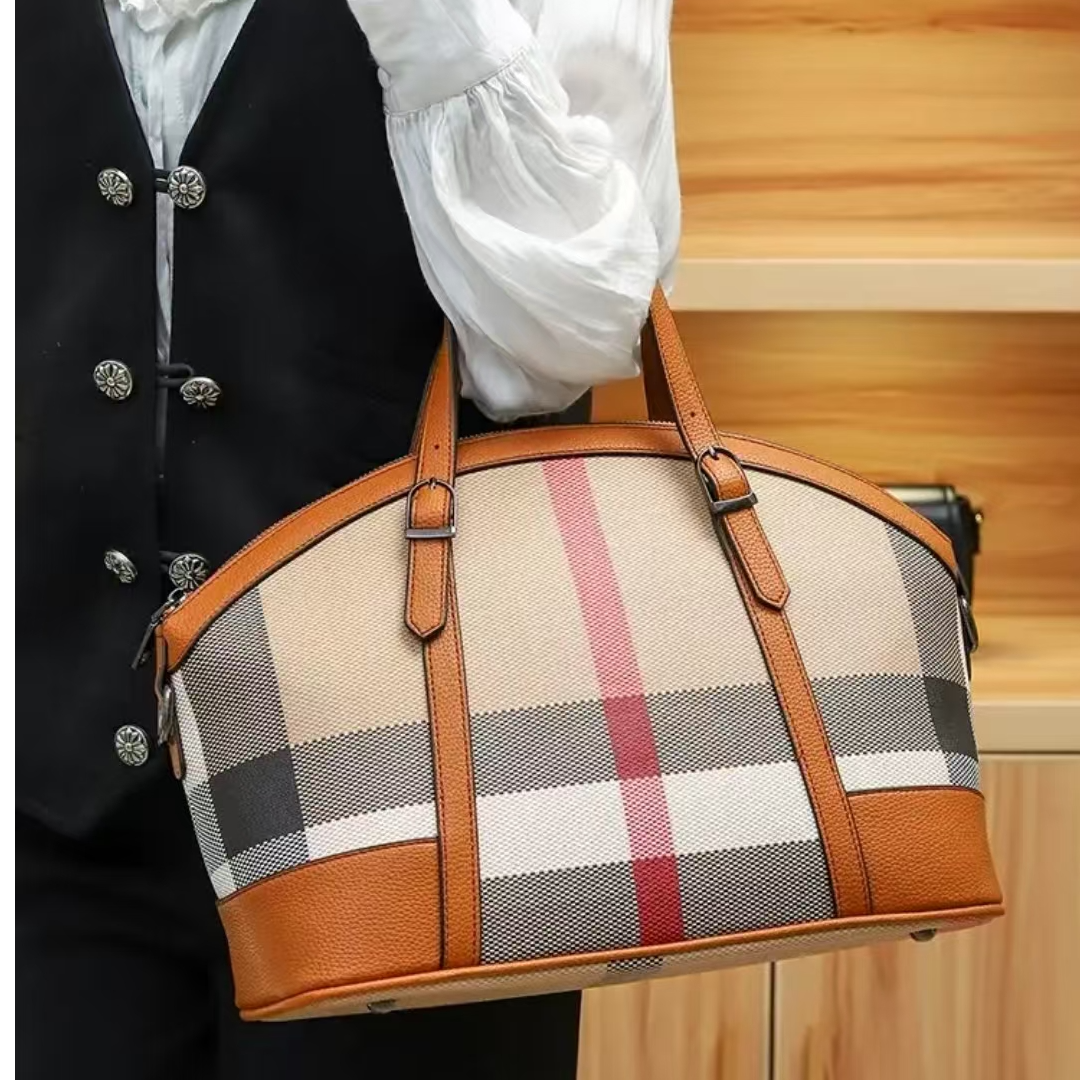 百搭真皮格子贝壳包大容量女士手提单肩包A606