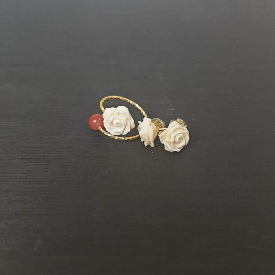 猛犸牙玫瑰花戒指+耳钉