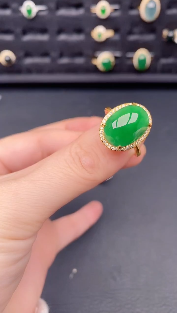 银S925镶嵌戒指翡翠天然a货翡翠223