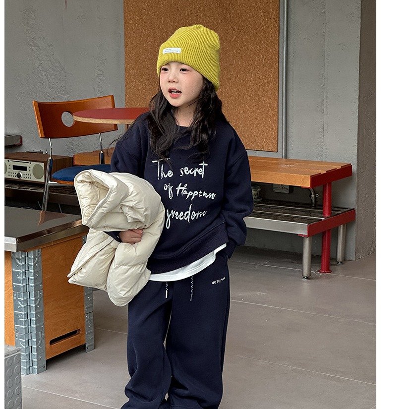 女童韩版保暖加厚时髦儿童圆领卫衣休闲裤套装潮25H078