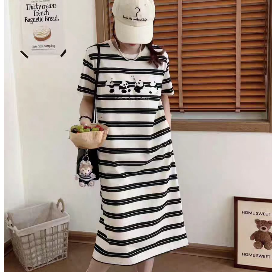 【小熊猫刺绣连衣裙】宽松休闲百搭气质裙子24081