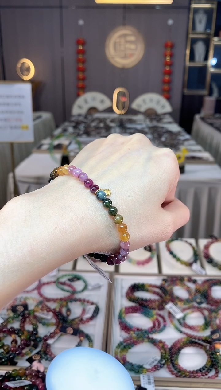 未镶嵌老矿碧玺色标彩虹单圈手串5mm+碧玺dan多样性发货一条