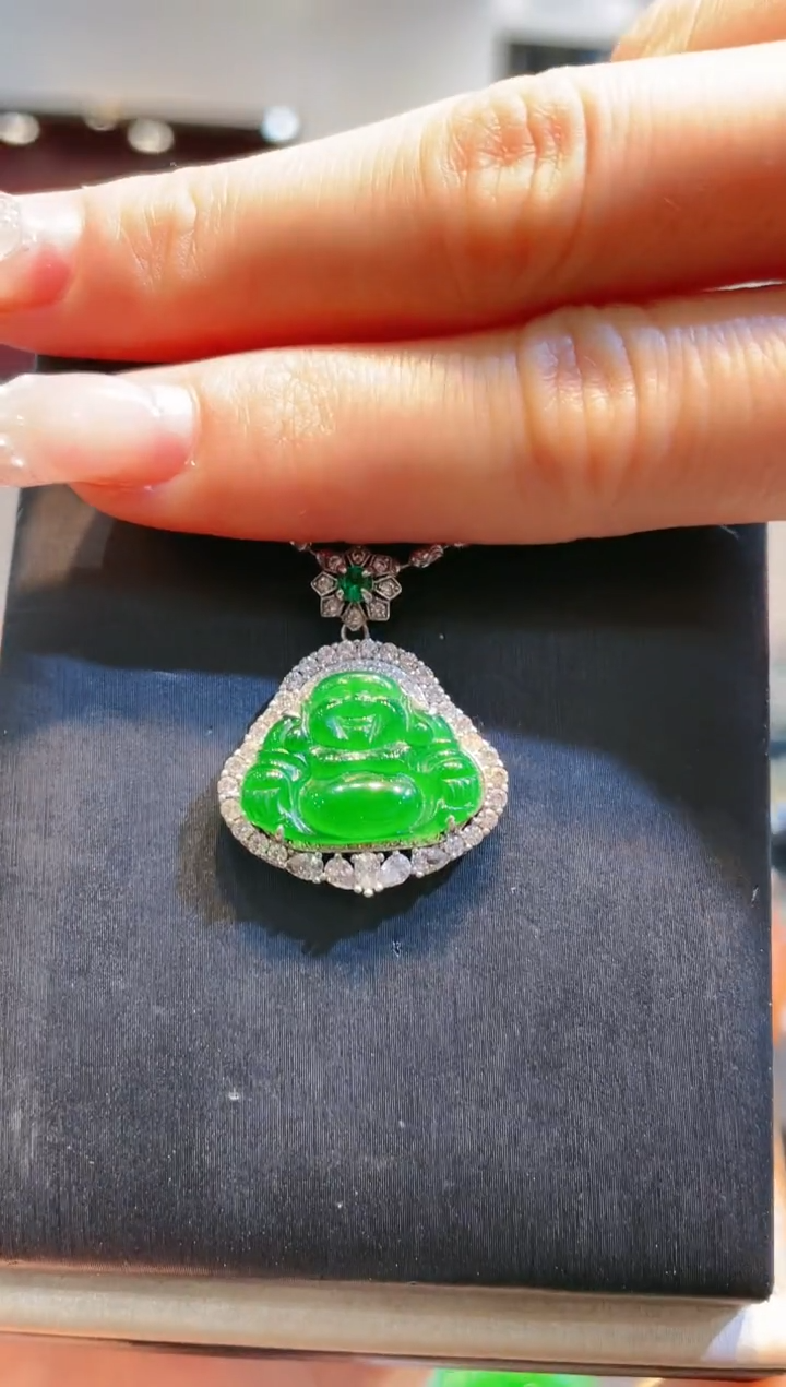 【闪购商品】翡翠颈饰银S925镶嵌A19天然A货翡翠吊坠（不含链）