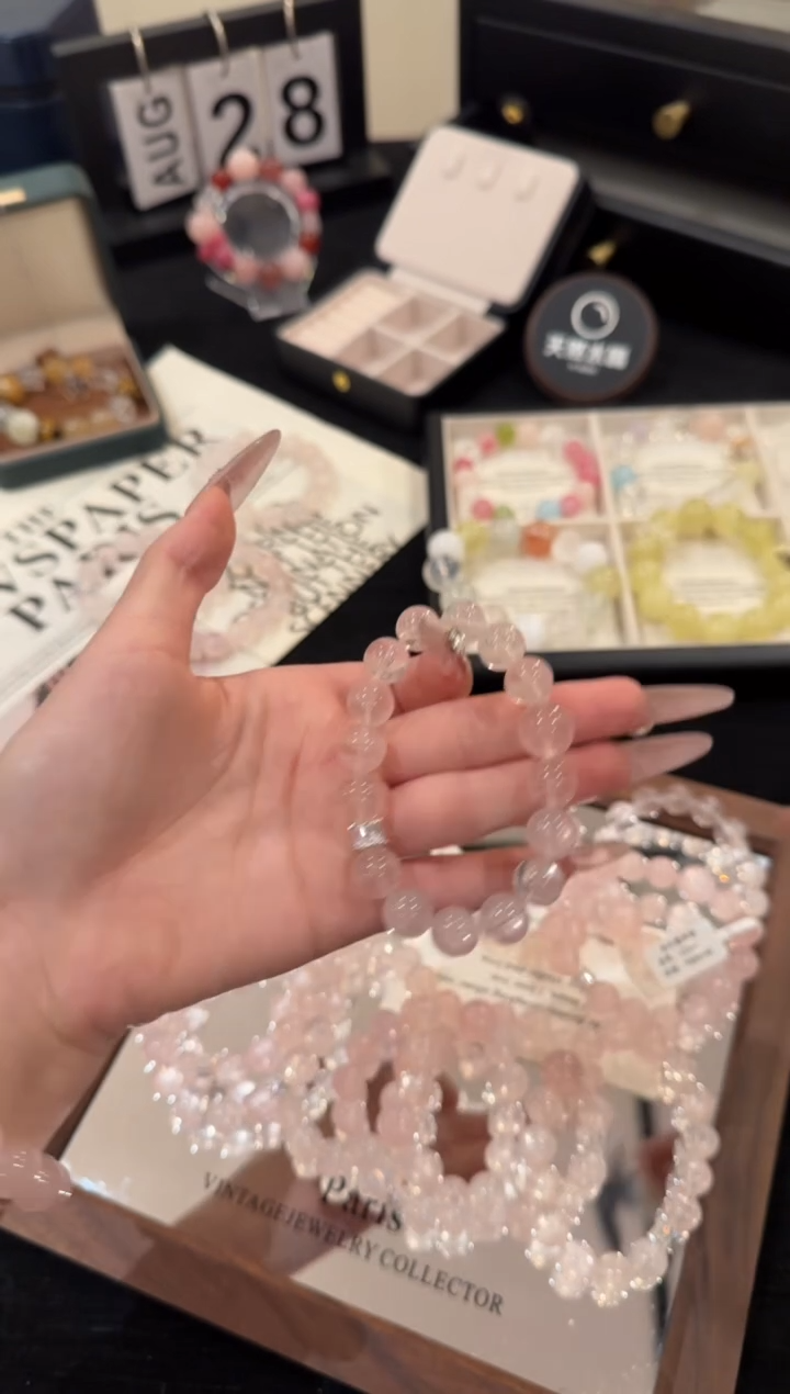 合金手链水晶粉水晶x2363