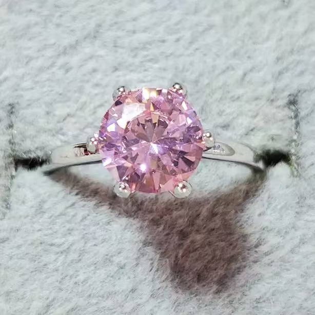 【南非库里南】NFKLN 高端奢华定制  粉色六爪镶嵌戒指 064