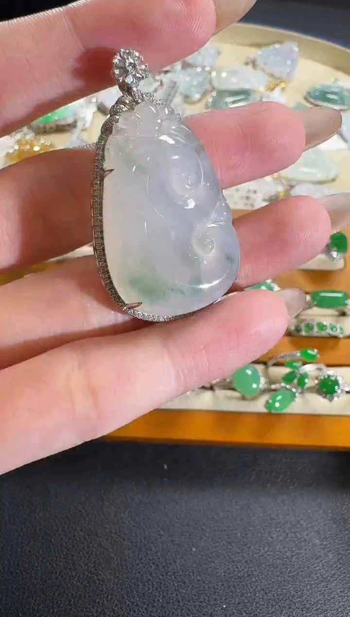 【闪购商品】翡翠吊坠(不含链)18K金镶嵌【源头工厂】钻石镶嵌