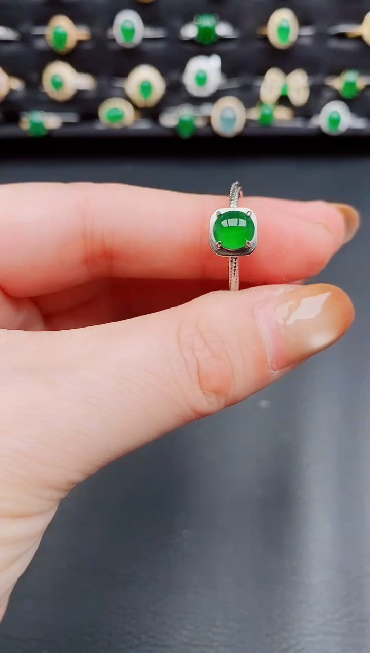 【闪购商品】翡翠戒指银S925镶嵌天然a货翡翠33