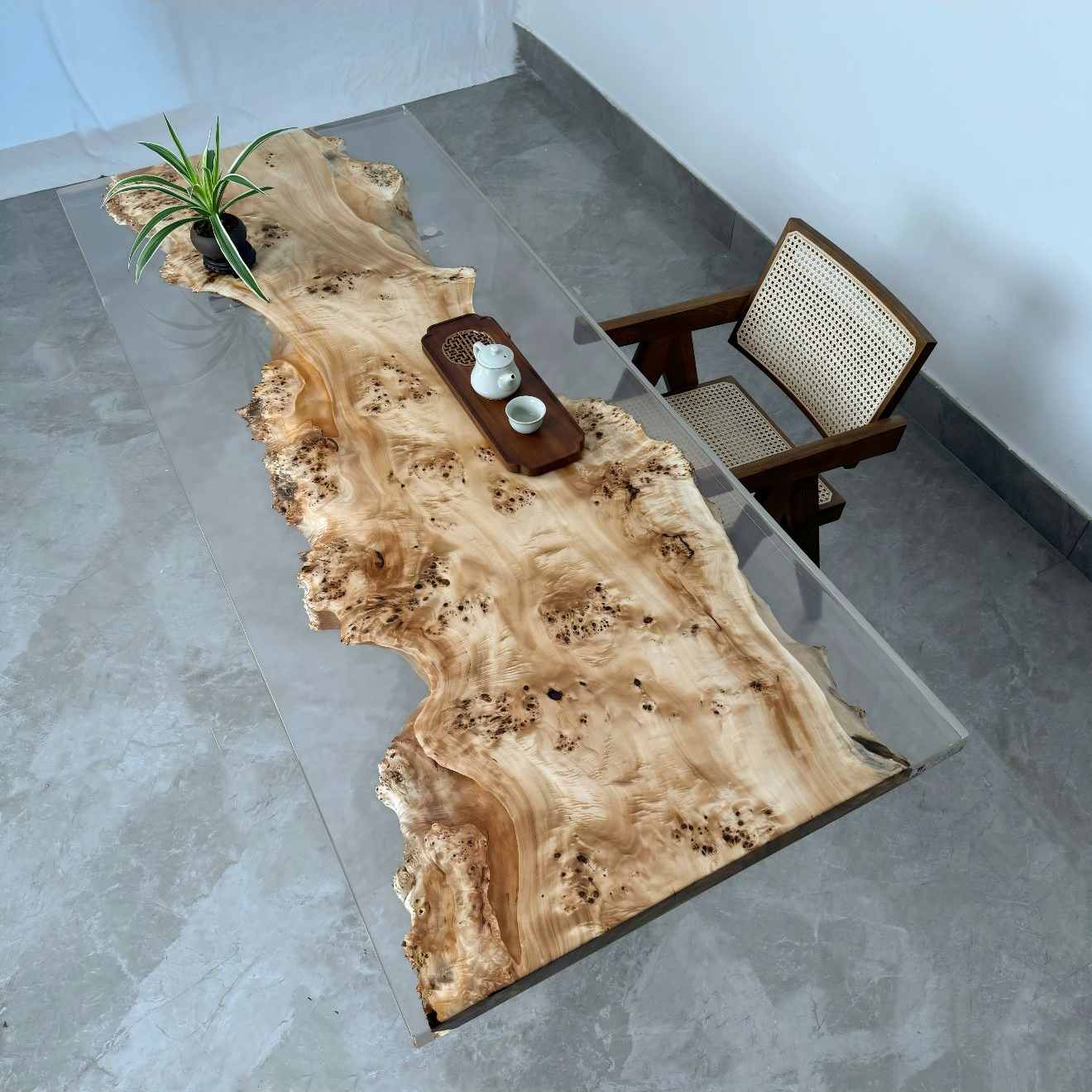 194*82*5亮透白杨树瘤树脂大板桌