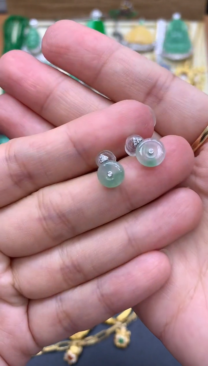 翡翠18K金镶嵌耳饰43-中国好珍宝