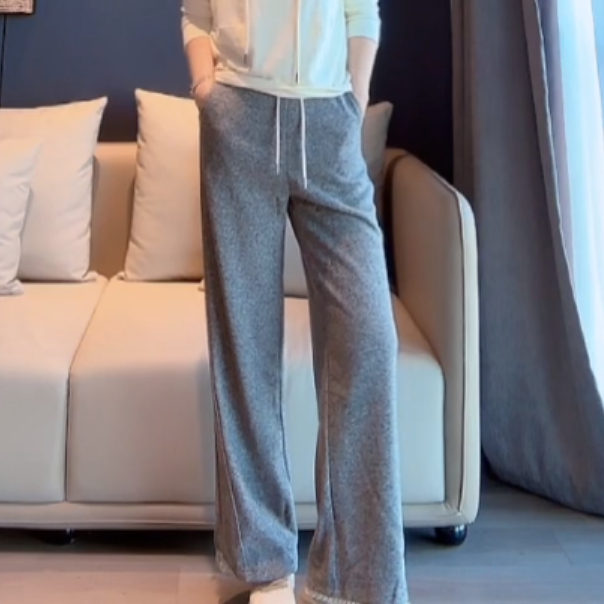 【U.M】小芝麻羊毛醋酸松紧腰休闲直筒裤