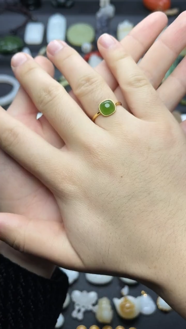 银S925镶嵌戒指和田玉方糖戒指06