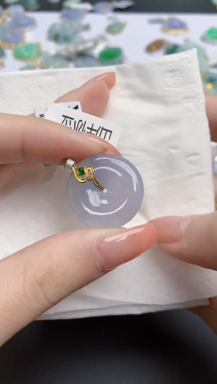 【闪购商品】翡翠颈饰18K金镶嵌天然缅甸翡翠A货