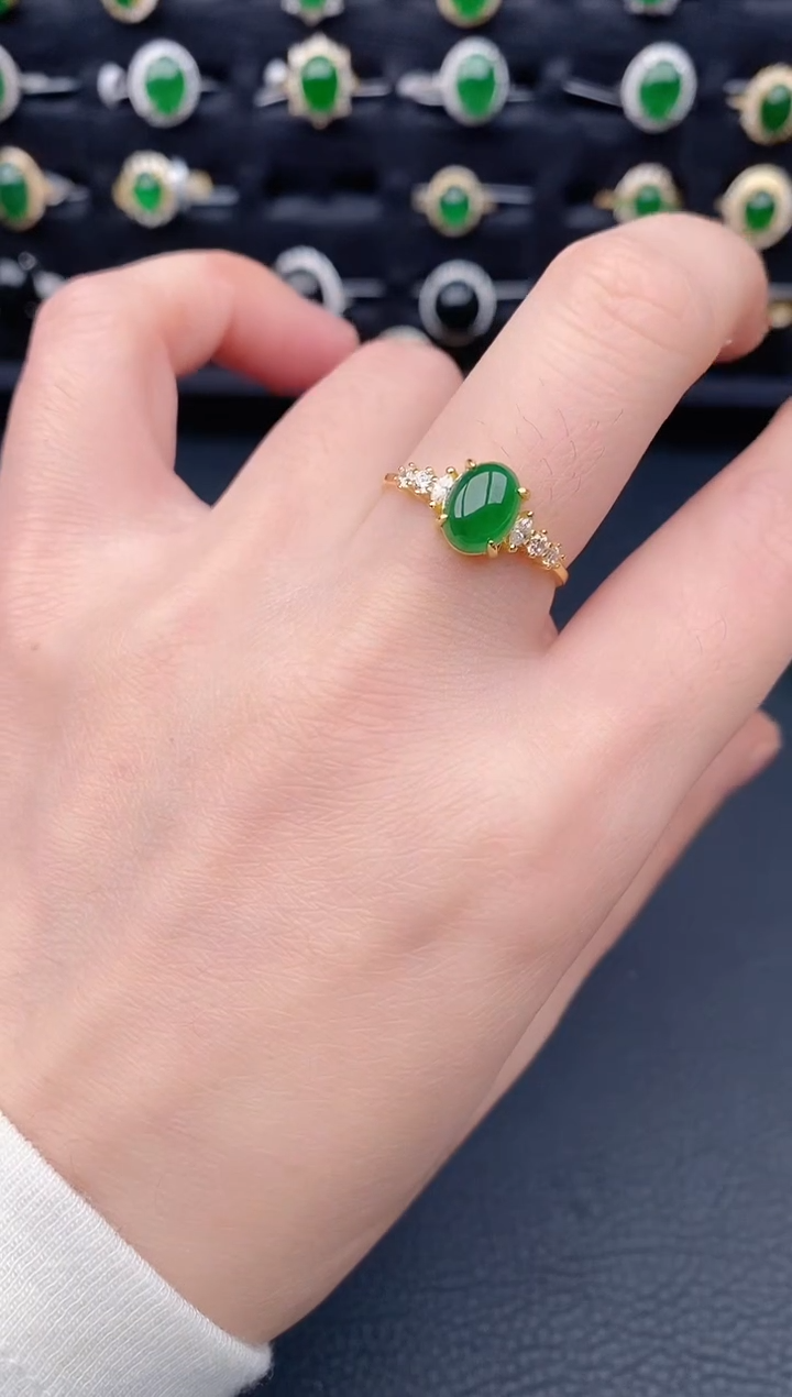 银S925镶嵌戒指翡翠天然a货翡翠86
