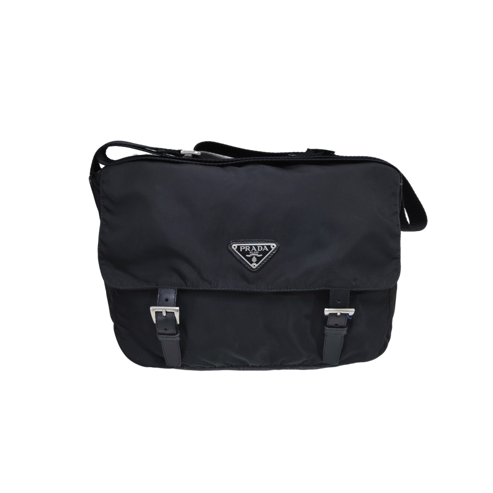 95新 Prada/普拉达 二奢男包 休闲黑色经典翻盖斜挎包邮差包/0440