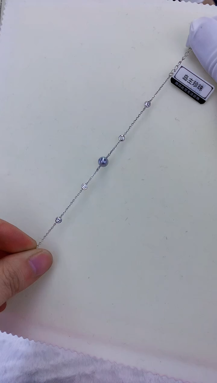 银S925镶嵌饰品海水珍珠真多麻色设计款手链