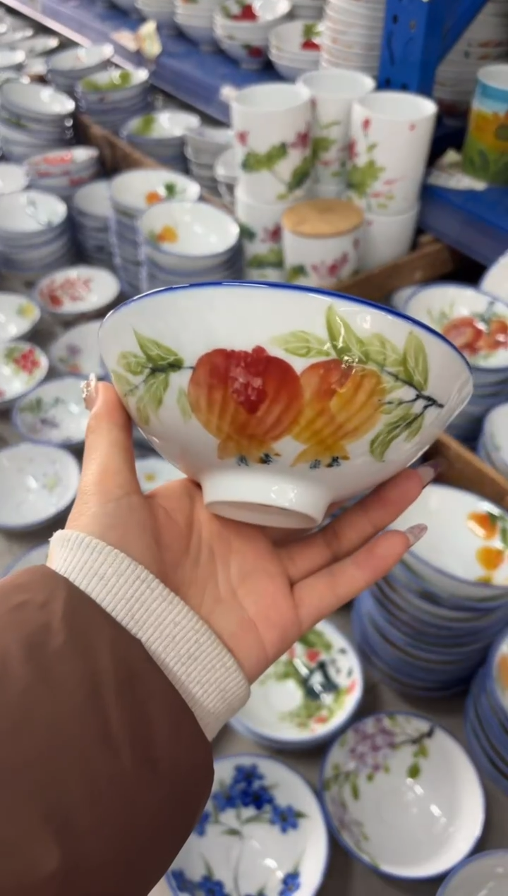 瓷片景德镇高温陶瓷食品级手绘釉中彩-斗笠碗
