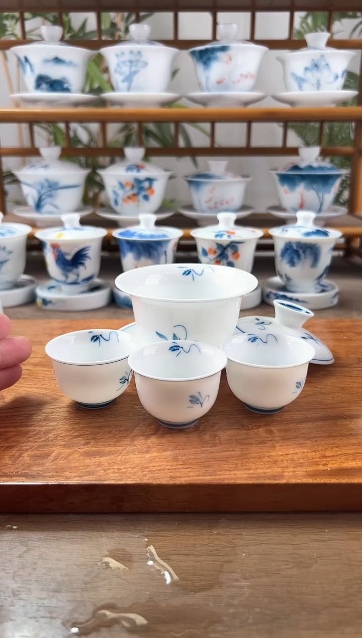 微瑕玉兰130ml三才盖碗+小和顺杯3个