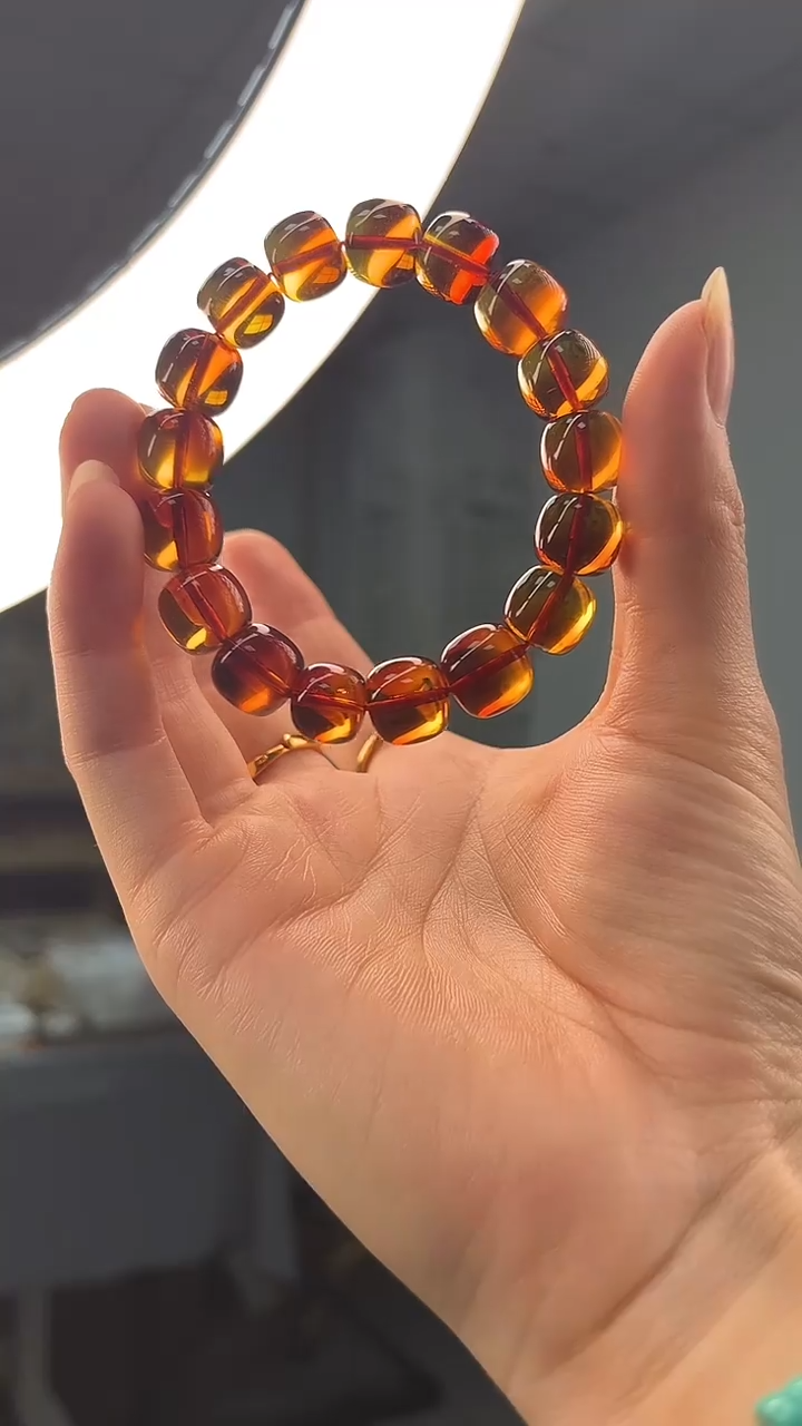 裸石琥珀未镶嵌A1502红蓝珀12mm