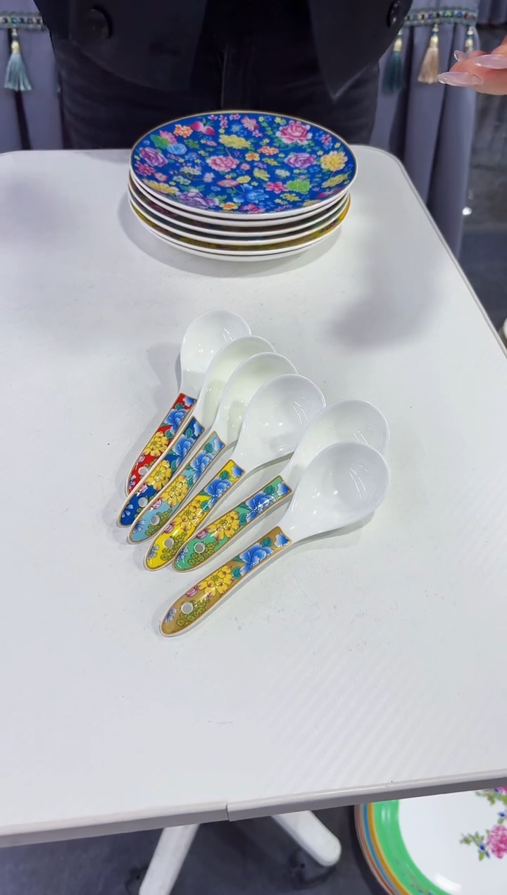 珐琅小勺子六个景德镇陶瓷  