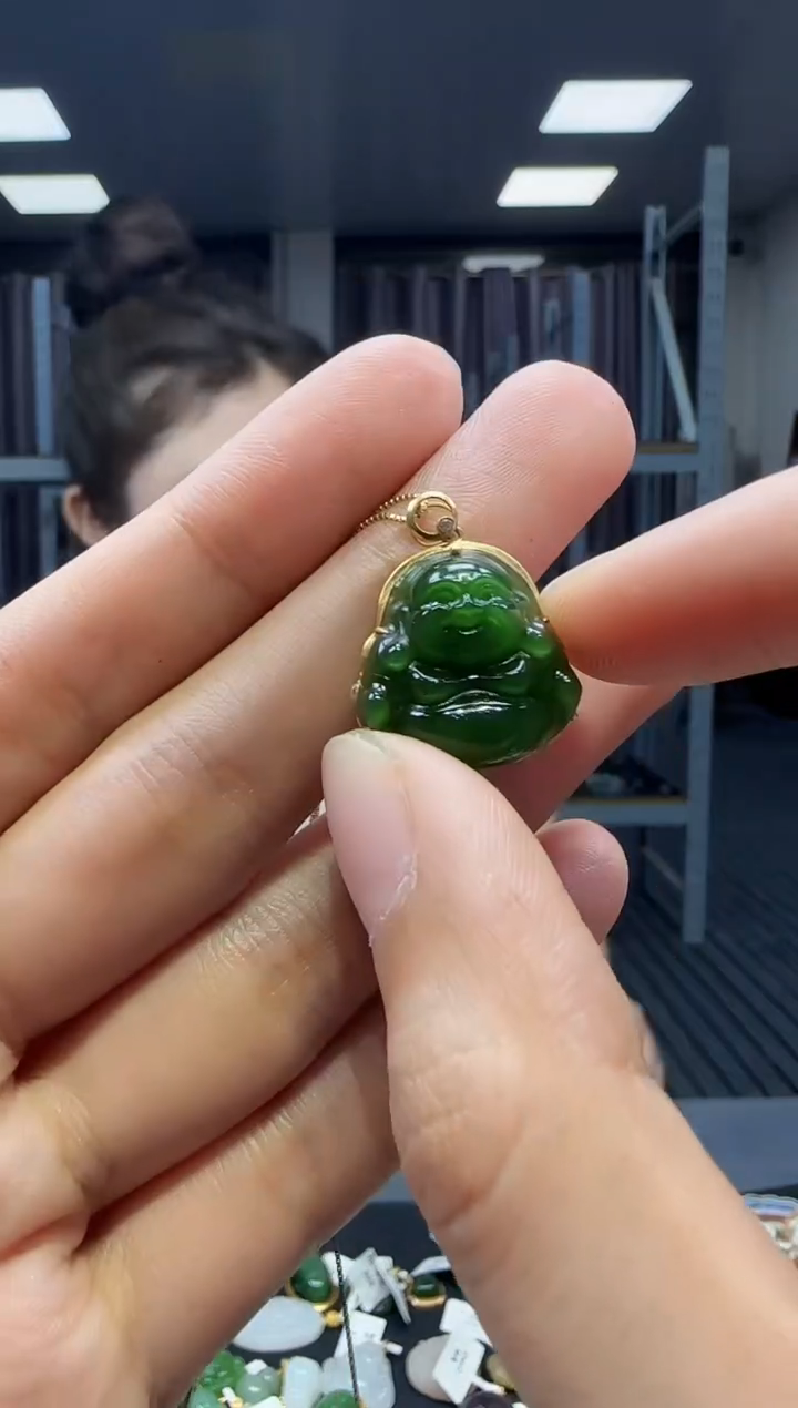 和田玉18K金镶嵌挂件 不含链