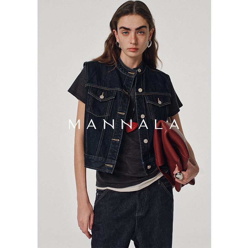 MANNALA丨进口ORTA通勤简约宽松短款牛仔马甲外套 Q6301