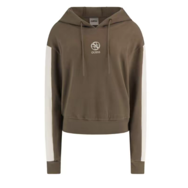 GUESS 拼色舒适百搭连帽撞色卫衣 女款 棕色-V4YQ02KCDN0