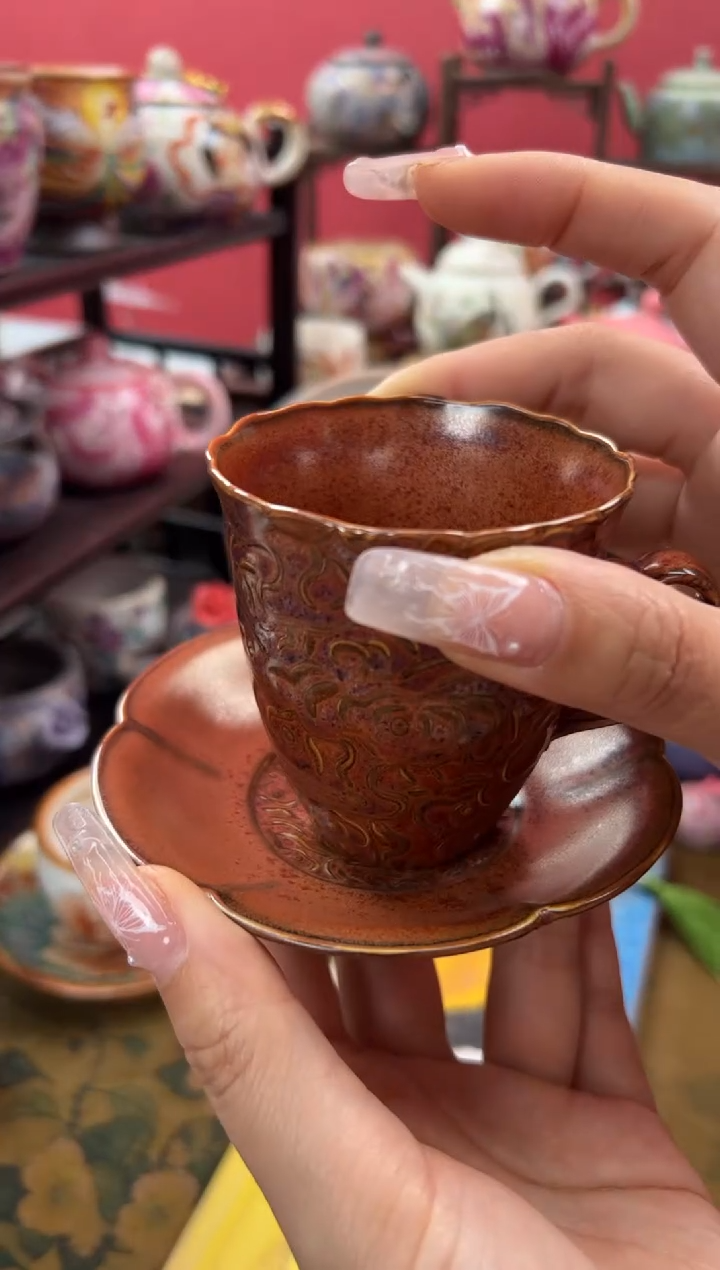 【闪购商品】红金釉祥云咖啡杯套杯